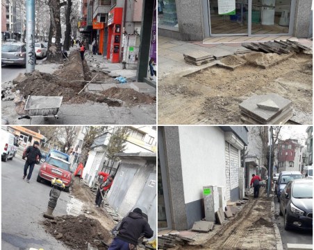 Кабеларка разкопава без разрешение тротоара на централен пловдивски булевард