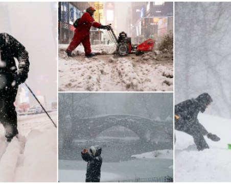 Ню Йорк със снежна покривка: Хора карат ски и шейни по улици и паркове