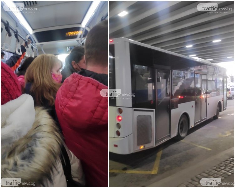 Претъпкани автобуси в Пловдив, кондуктор без маска и само часове след заповедта на щаба