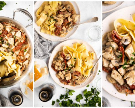 Бърза, кремообразна паста с пиле и сушени домати