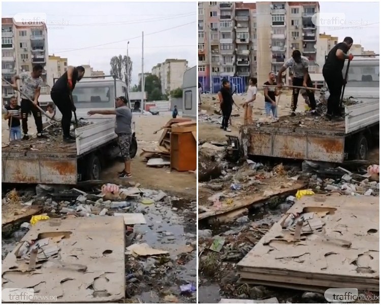 Кой е виновен за тоновете боклук в Столипиново? Мъже хвърлят смет от бус, местни им се радват