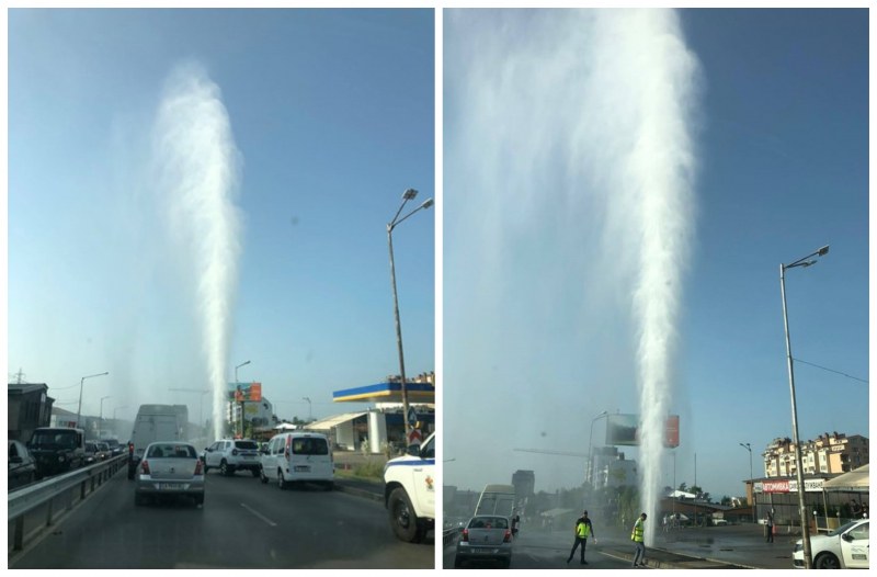 25-метров воден гейзер изригна на натоварен столичен булевард