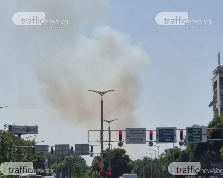 Голям пожар на изхода на Пловдив, кълбета дим се носят от Пазарджишко шосе