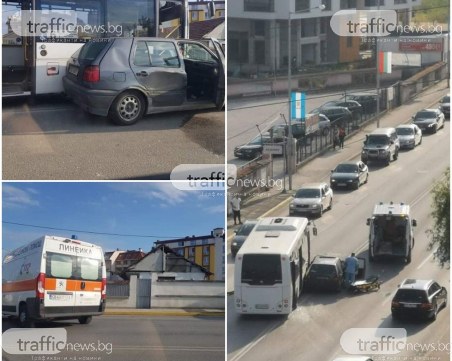 Автобус от градския транспорт и кола се удариха на Пещерско шосе