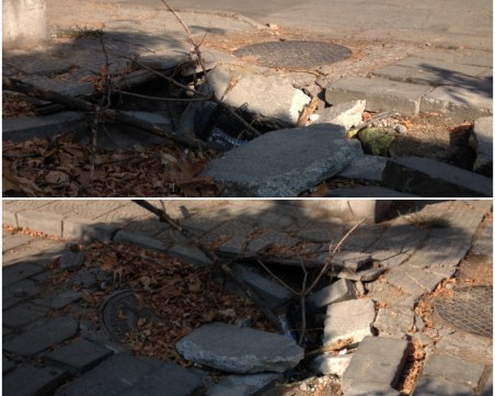 Малка дупка, която се превърна в огромна яма, застрашава пешеходци и коли в 