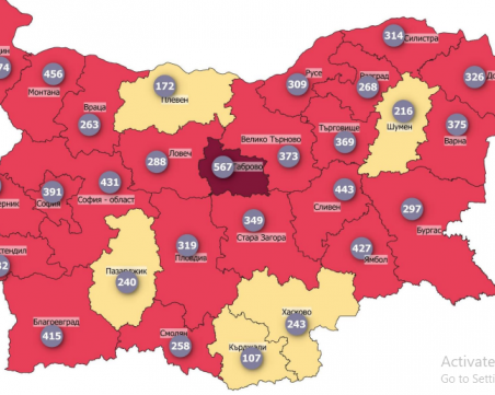 Само 5 области в страната са все още в жълтата зона по заболеваемост