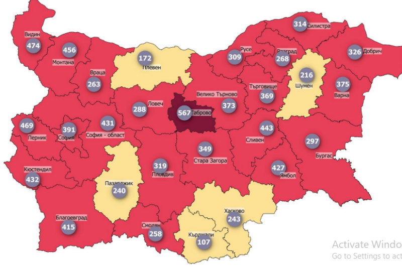 Само 5 области в страната са все още в жълтата зона по заболеваемост