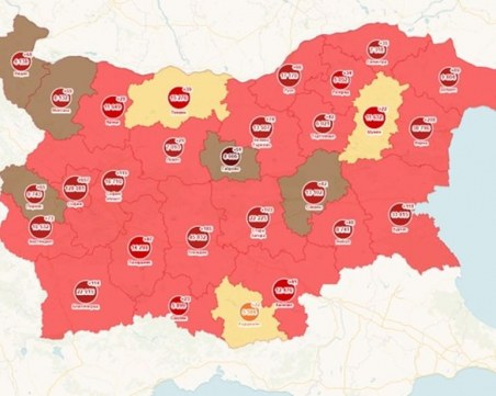 Пет области са вече в тъмночервената зона на COVID-19