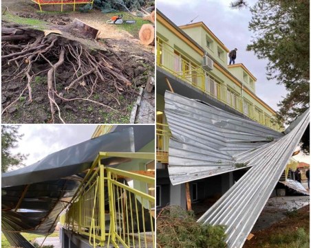 Вятър отнесе покрива на детска градина в Ново село, дърво падна в забавачка в Куртово Конаре