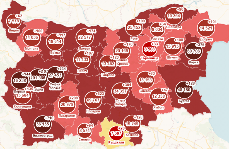 Повече от половината области в България вече са в тъмночервената