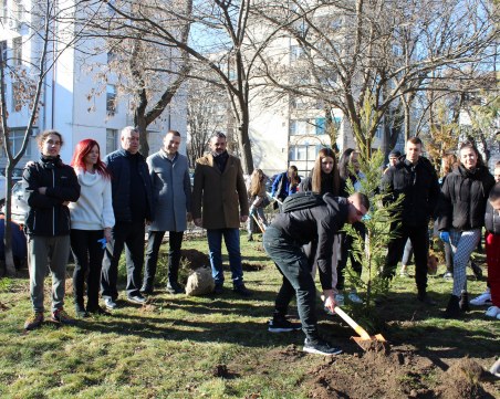 Ученици садиха дръвчета пред гимназия в Пловдив