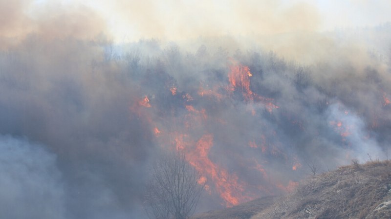 Голям пожар избухна край Дупница. Част от магистрала „Струма” е
