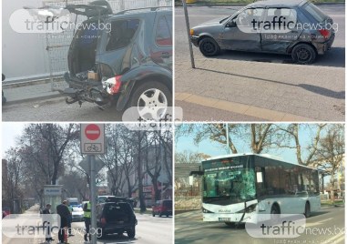 Джип автобус на градския транспорт и лек автомобил се удариха
