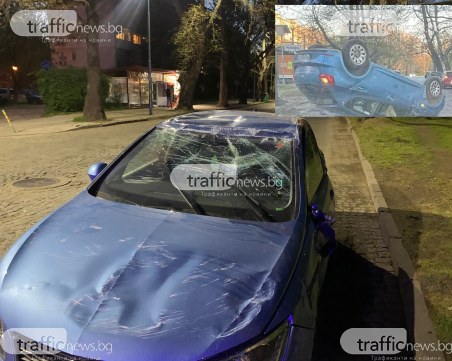 Шофьорът на обърната кола в Пловдив е бил откаран с линейка – прилошало му зад волана