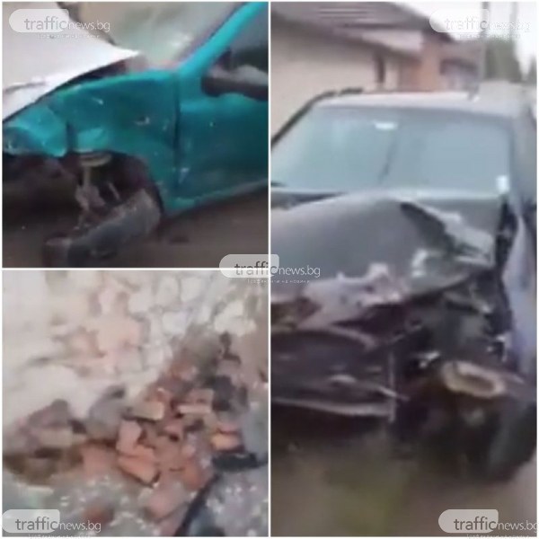 БМВ блъсна с бясна скорост паркирала кола и се заби в къща край Пловдив