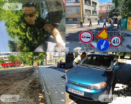 В Кършияка: Катаджия мина с колата си през тротоар, градинка и краката на работник