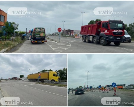 Хаос на Карловско шосе заради ремонтите - коли минават покрай машини, други в насрещното