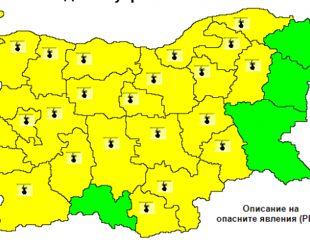 Жълт код за опасни горещини в почти цяла България