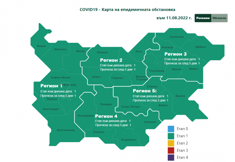 COVID картата на България отново светна в зелено