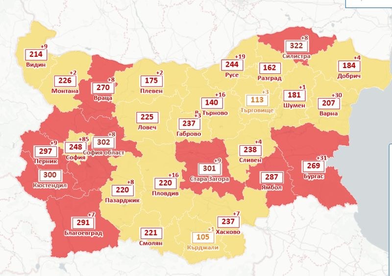 Област София-град отново влиза в жълтата зона по заболеваемост от
