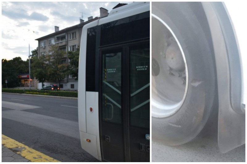 Гумите на автобус от градския в Пловдив - с прорези, въпреки това вози пътници
