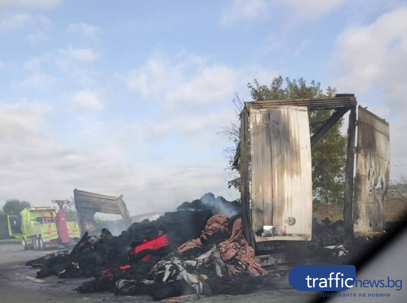 Камион изгоря на магистралата до Пловдив