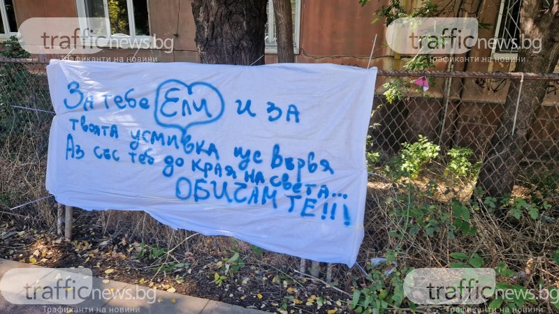 Плакат с любовно послание до Ели и усмивката ѝ краси ограда в Кършияка