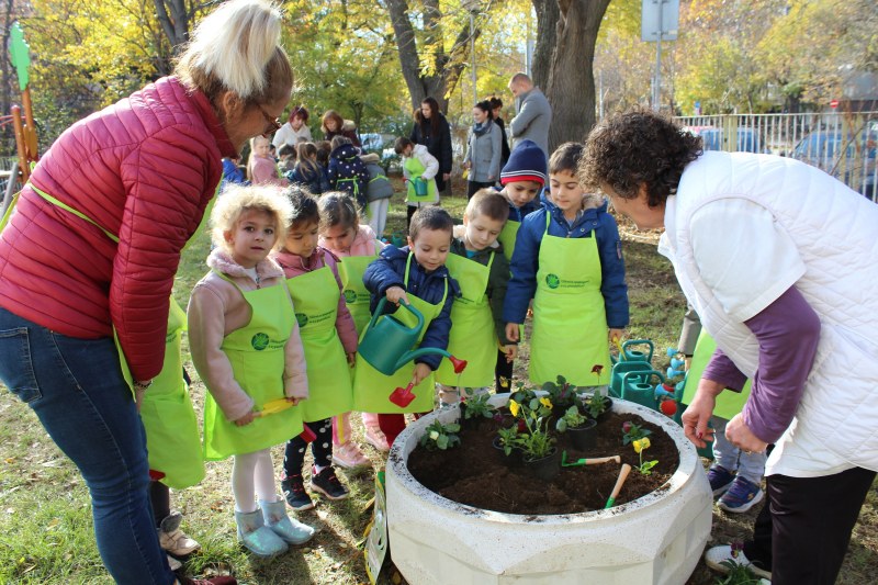 Малчугани садиха сами цветя в двора на детска градина в Пловдив