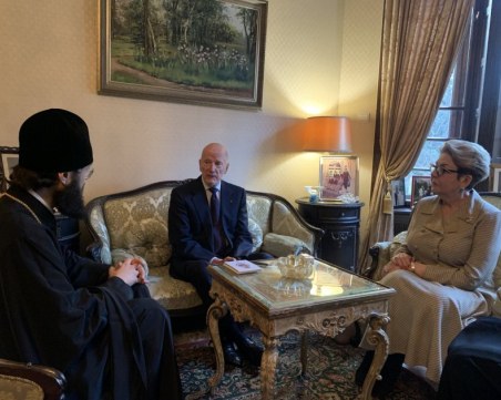 Симеон Сакскобургготски на среща с Митрофанова и волоколамският митрополит Антоний