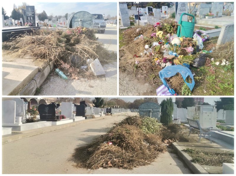Алеите на гробищата в Кючука осеяни с отпадъци - три предприятия спорят кой да чисти