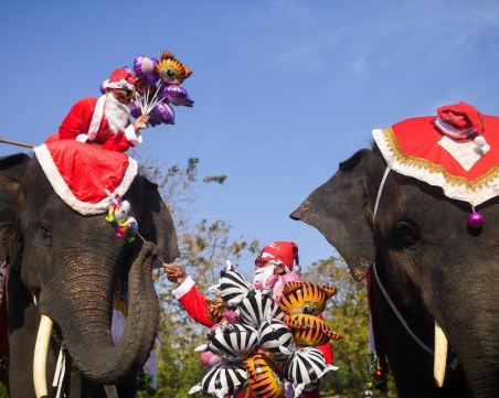 Дядо Коледа пристигна на гърба на слон в Тайланд