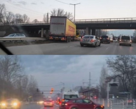 Камион отнесе мантинела, кола се блъсна в преграда в София