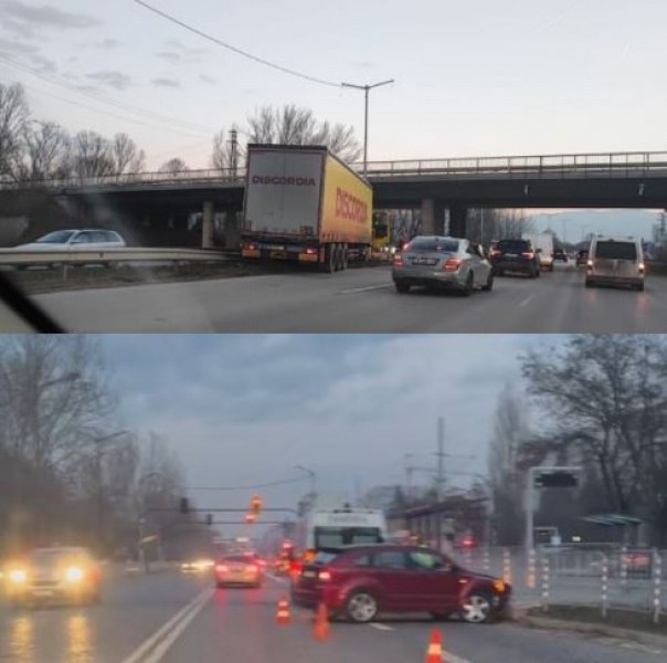 Камион отнесе мантинела, кола се блъсна в преграда в София