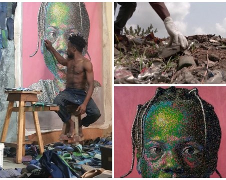 Нигерийски художник прави портрети от изхвърлени сандали и джапанки