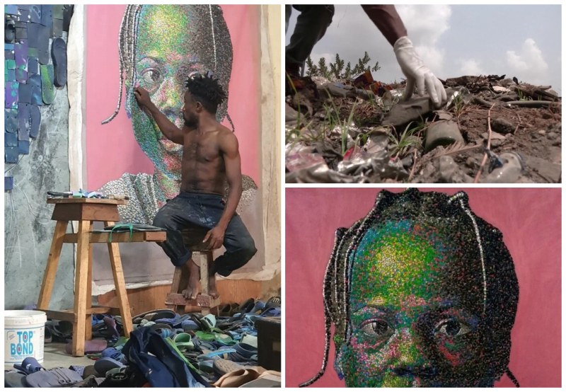 Юджийн Конбойе, нигерийски художник превръща в цветни портрети изхвърлени сандали