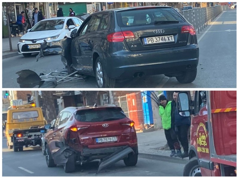 Лек автомобил премина през разделителната ограда на бул. Васил Априлов