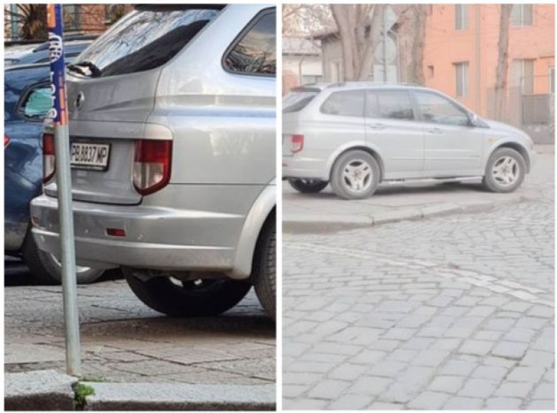 Нарушител паркира колата си на тротоар до пешеходна пътека
