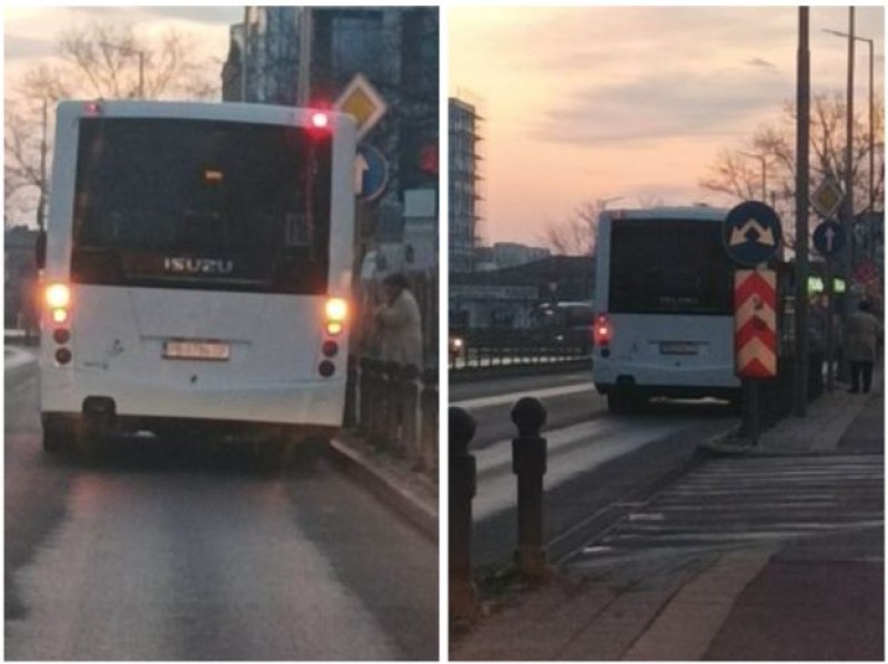Водач на автобус спира на аварийни светлини, за да закуси