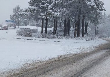 На прохода Шипка вали сняг Пътната настилка е заснежена и