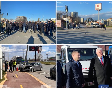 ОБЗОР: Протести на Брезовско шосе заради продължителния ремонт, БМВ се вряза в стълб на бул. 