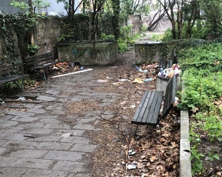 Пловдивчани се оплакаха от мръсна градинка пред блока си, чистенето ставало частично