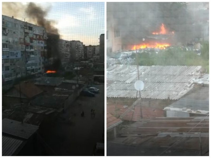 Пожар избухна на улица Сокол, на метри от жилищни сгради
