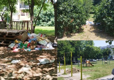 Окосени и разхвърляни треви куп от битови отпадъци в Кючука