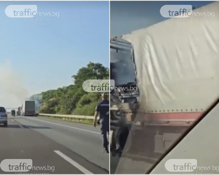 Тир се запали на магистралата между Пловдив и София