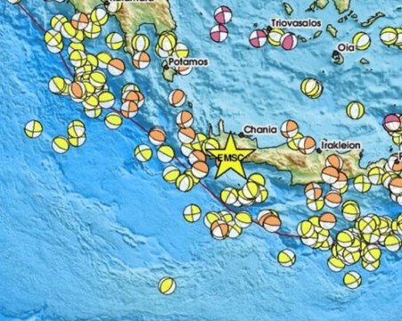 Земетресение с магнитуд 4,9 разлюля остров Крит