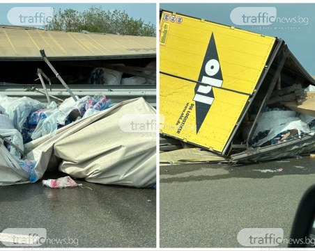 Тир се обърна на магистралата край Пловдив, блокира движението