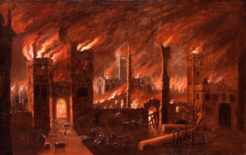 През 1666 г. – Избухва Големият пожар в Лондон, който