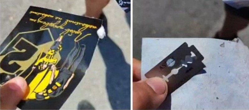 Бръснарски ножчета под стикери на фенски фракции в Пловдив  - режат пръсти, ако ги разлепиш
