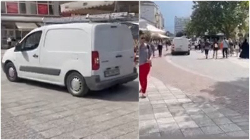 Баничарка навлезе на Главната в Пловдив, докато десетки пешеходци се разхождат