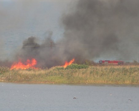 Голям пожар гори край Атанасовското езеро в Бургас